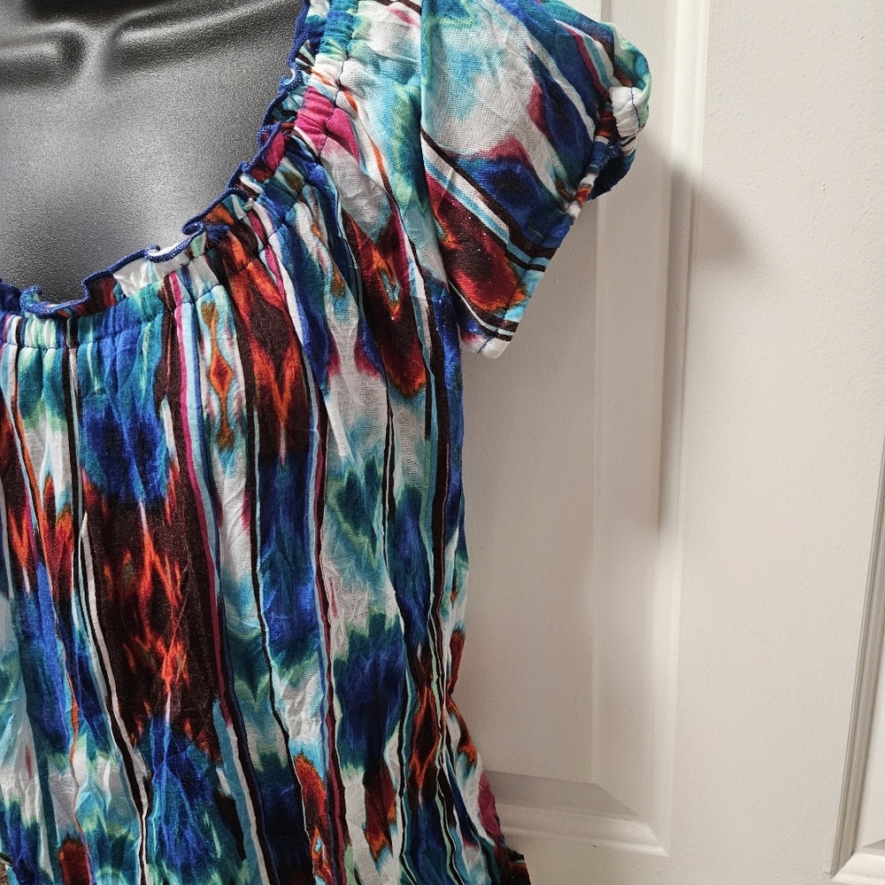 Tie Dye Elastic Waistband Cap Sleeve Top - Picture 8 of 13